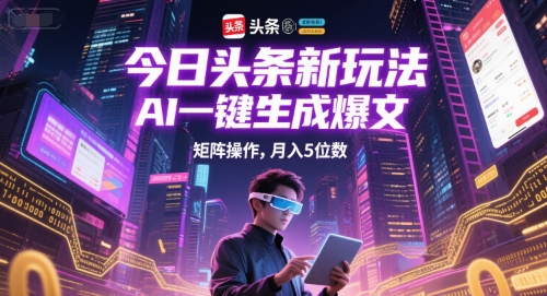 今日头条新玩法，AI一键生成爆文，矩阵操作，月入5位数
