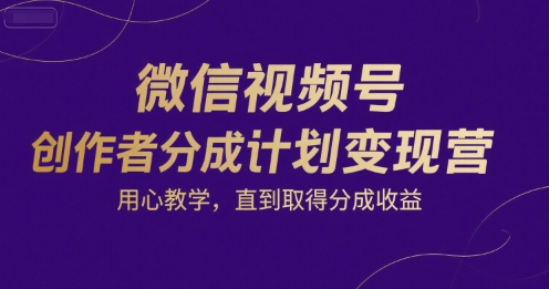 微信视频号创作者分成计划变现营,用心教学,直到取得分成收益