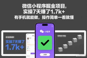 微信小程序掘金项目，实操7天賺了1.7k+，有手机就能做，操作简单一看就懂【揭秘】