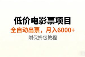 低价电影票项目新玩法，全自动报价出票，月入6000+，附保姆级教程【揭秘】