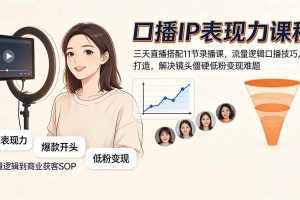 （19604期）口播IP表现力课程｜三天直播搭配11节录播课，流量逻辑口播技巧人设打造，解决镜头僵硬低粉变现难题
