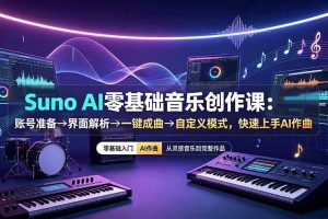 （19264期）Suno AI零基础音乐创作课：账号准备→界面解析→一键成曲→自定义模式，快速上手AI作曲