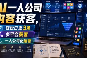 AI一人公司内容获客，轻松日更3条，多平台获客，一人公司化运营（更新）
