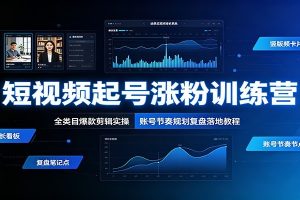 短视频起号涨粉训练营：全类目爆款剪辑实操，账号节奏规划复盘落地教程