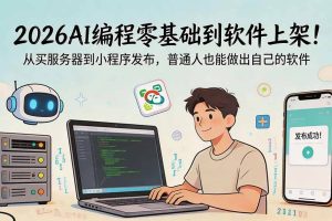 （18905期）2026AI编程零基础到软件上架！从买服务器到小程序发布，普通人也能做出自己的软件