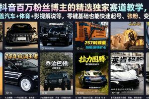 抖音百万粉丝博主的精选独家赛道教学，涵盖汽车+体育+影视解说等，零基础也能快速起号、涨粉、变现（更新0701）