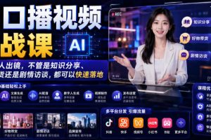 AI口播视频实战课，不用真人出镜，不管是知识分享、好物带货还是剧情访谈，都可以快速落地