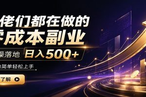 大佬们都在做的零成本副业，实操落地日入500+，小白一秒上手