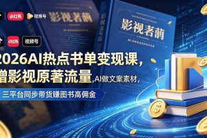 （18727期）2026AI热点书单变现课，蹭影视原著流量，AI做文案素材，三平台同步带货赚图书高佣金
