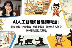 （18685期）AI人工智能0基础到精通：美女视频+小猫做饭+动漫小故事+福娃+古人健身，20+爆款类型实战教学