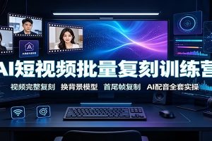 AI短视频批量复刻训练营：视频完整复刻，换背景模型、首尾帧复制、AI配音全套实操