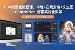 （18453期）SD AI绘画全流程课，本地+在线安装+文生图+ControlNet+海报实战全教学