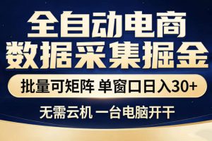 全自动电商数据采集掘金，批量可矩阵单窗口日入30+，无需云机一台电脑开干【揭秘】