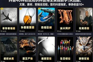抖音40W粉丝知识科普博主实战教学｜从选题、文案、素材、剪辑全流程，签约抖音精选独家，单条收益1k+