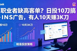自由职业者缺高客单？日投10刀搞FB+INS广告，有人10天赚3K刀！【原创双语字幕】