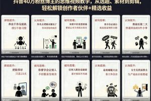 抖音40W粉丝博主的思维视频教学，从选题、素材到剪辑，轻松解锁创作者伙伴+精选收益