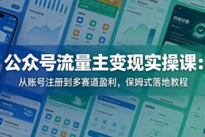 公众号流量主变现实操课：从账号注册到多赛道盈利，保姆式落地教程