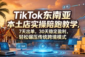TikTok东南亚本土店实操陪跑教学，7天出单，30天稳定盈利，轻松碾压传统跨境模式