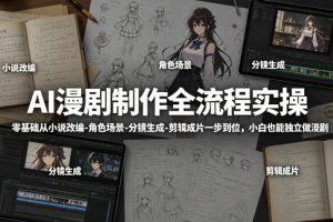 AI漫剧制作全流程实操，零基础从小说改编-角色场景-分镜生成-剪辑成片一步到位，小白也能独立做漫剧