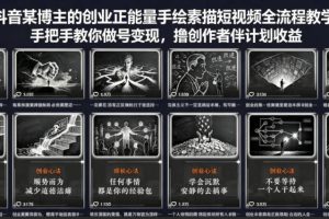 抖音某博主的创业正能量手绘素描短视频全流程教学，手把手教你做号变现，撸创作者伙伴计划收益