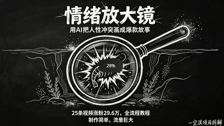 AI制作“情绪放大镜“视频，25条视频涨粉29.6W粉，流量巨大，制作简单，全流程教程