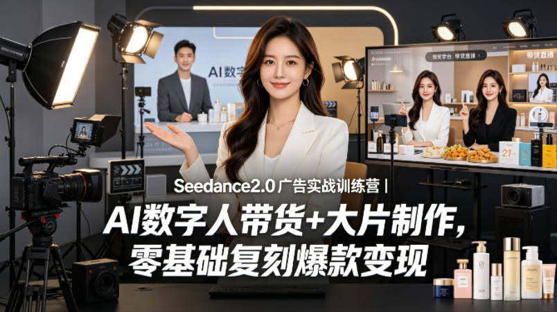 Seedance2.0广告实战训练营｜AI数字人带货+大片制作，零基础复刻爆款变现