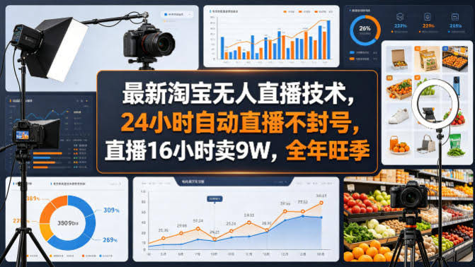 最新淘宝无人直播技术,24小时自动直播不封号,直播16小时卖9W,全年旺季【揭秘】