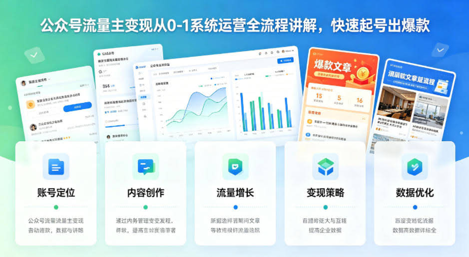 公众号流量主变现从0-1系统运营全流程讲解，快速起号出爆款
