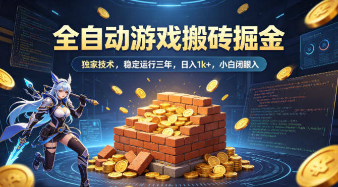 全自动游戏搬砖掘金，独家技术，已稳定运行三年，日入1k+，小白闭眼入【揭秘】