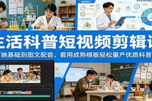 生活科普短视频剪辑课：从剪映基础到图文配音，套用成熟模板轻松量产优质科普短片