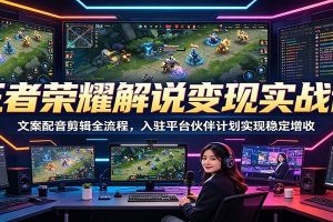 王者荣耀解说变现实战课：文案配音剪辑全流程，入驻平台伙伴计划实现稳定增收