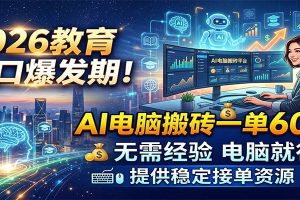 2026教育风口爆发期！AI电脑搬砖一单600+，无需经验电脑就行，提供稳定接单资源