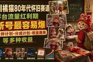 AI橘猫80年代怀旧赛道，平台流量红利期，新号最容易爆，伙伴计划-分成计划-收徒商单等多种收益