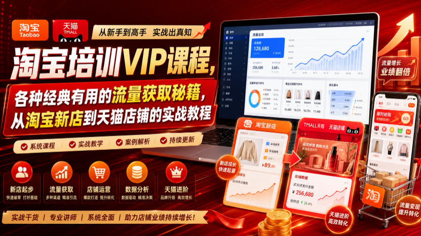 淘宝培训VIP课程，各种经典有用的流量获取秘籍，从淘宝新店到天猫店铺的实战教程（更新08月20日）