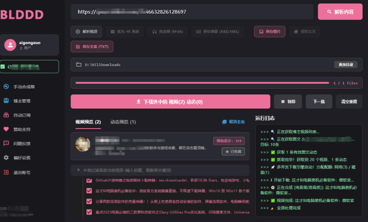 哔哩哔哩b站视频最新下载工具，支持合集下载，字幕、声音下载，BLDDD
