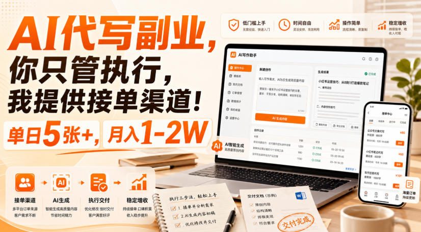 AI代写副业,你只管执行,我提供接单渠道!单日5张+,月入1-2W【揭秘】