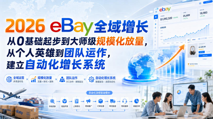2026 eBay全域增长，从0基础起步到大师级规模化放量，从个人英雄到团队运作，建立自动化增长系统