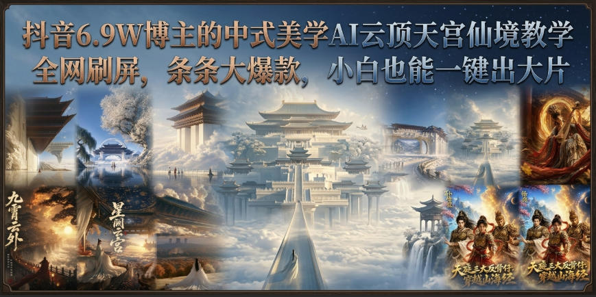 抖音6.9W博主的中式美学AI云顶天宫仙境教学，全网刷屏，条条大爆款，小白也能一键出大片