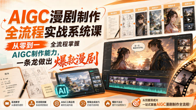 AIGC漫剧制作全流程实战系统课，从零到一全流程掌握AIGC制作能力，一条龙做出爆款漫剧