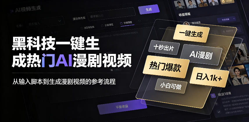 黑科技一键生成热门AI漫剧视频,十秒钟即可搞定,小白也能日入1k+【揭秘】