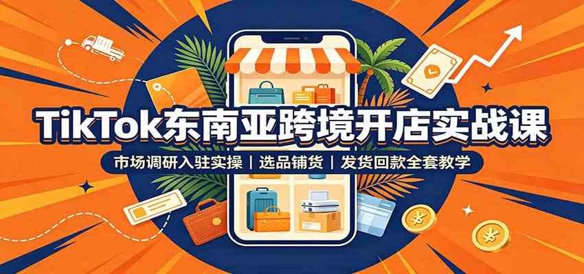 TikTok东南亚跨境开店实战课:市场调研入驻实操,选品铺货,发货回款全套教学