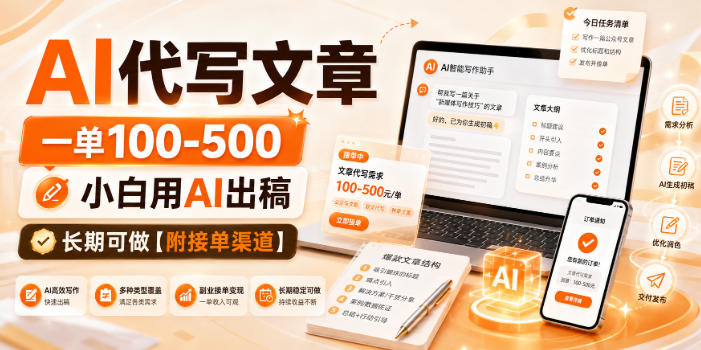 AI代写文章，一单100-500，小白用AI出稿，长期可做【附接单渠道】【揭秘】