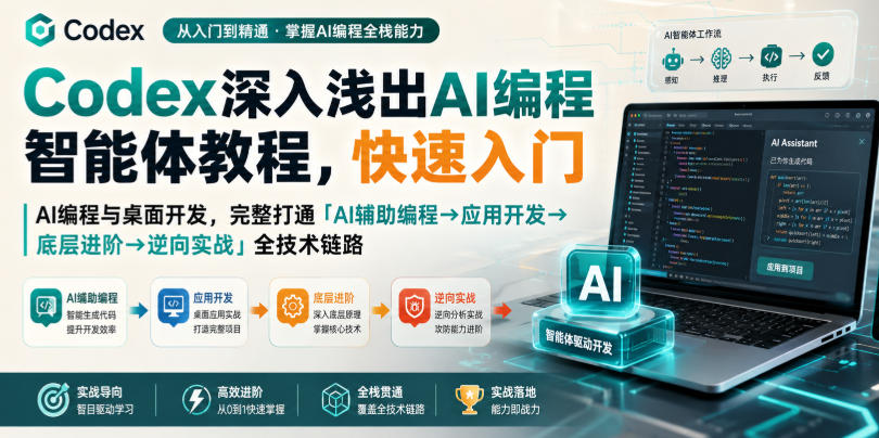 Codex深入浅出AI编程智能体教程，快速入门AI编程与桌面开发，打通「AI辅助编程→应用开发→底层进阶→逆向实战」全技术链路