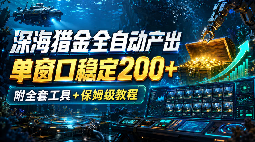 深海猎金全自动产出，单窗口稳定200+，附全套工具+保姆级教程【揭秘】