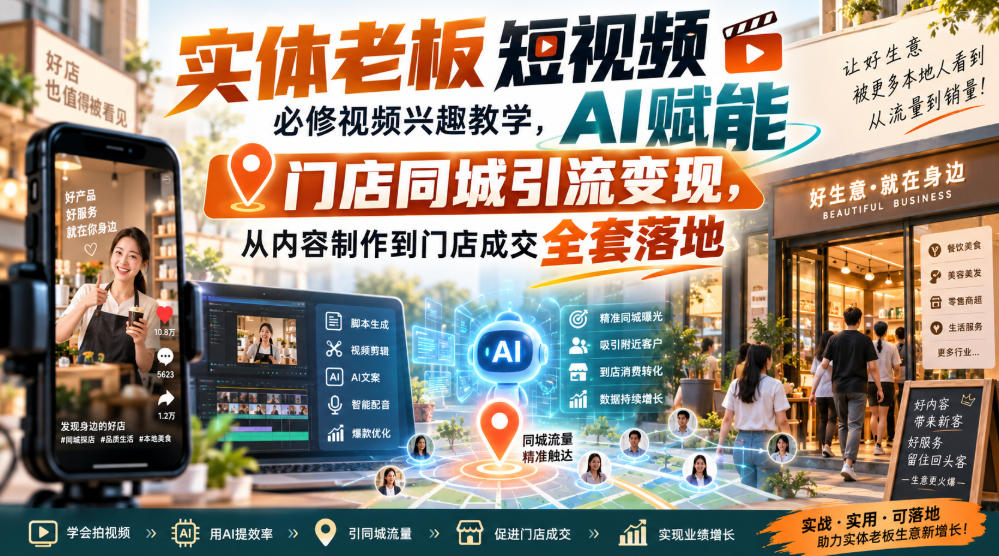 实体老板短视频必修视频兴趣教学，AI赋能门店同城引流变现，AI+短视频+直播打爆实体客流量