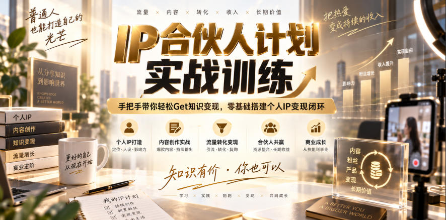 IP合伙人计划实战训练，手把手带你轻松Get知识变现，零基础搭建个人IP变现闭环（更新260908）