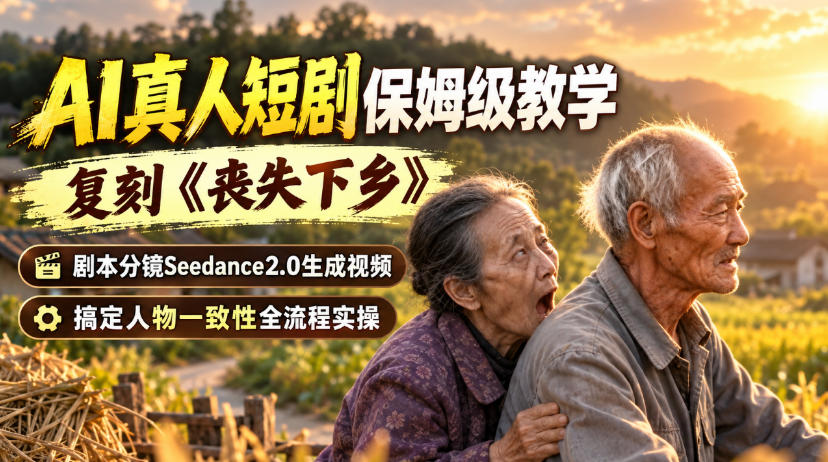 AI真人短剧保姆级教学，复刻《丧失下乡》，剧本分镜Seedance2.0生成视频，搞定人物一致性全流程实操