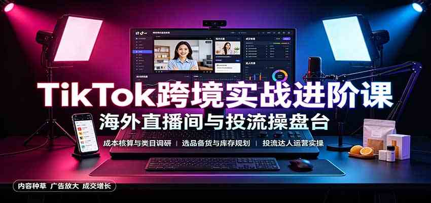TikTok跨境实战进阶课：成本核算类目调研，选品备货，投流达人运营
