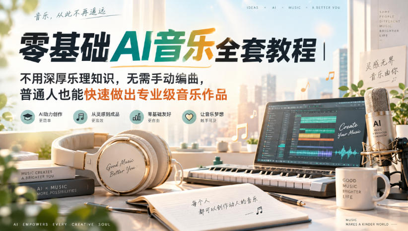 零基础AI音乐全套教程|不用深厚乐理知识,无需手动编曲,普通人也能快速做出专业级音乐作品