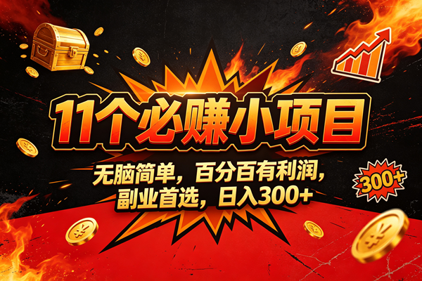 （20433期）9个必赚的小项目，无脑简单，百分百赚米的，副业首选，日收300